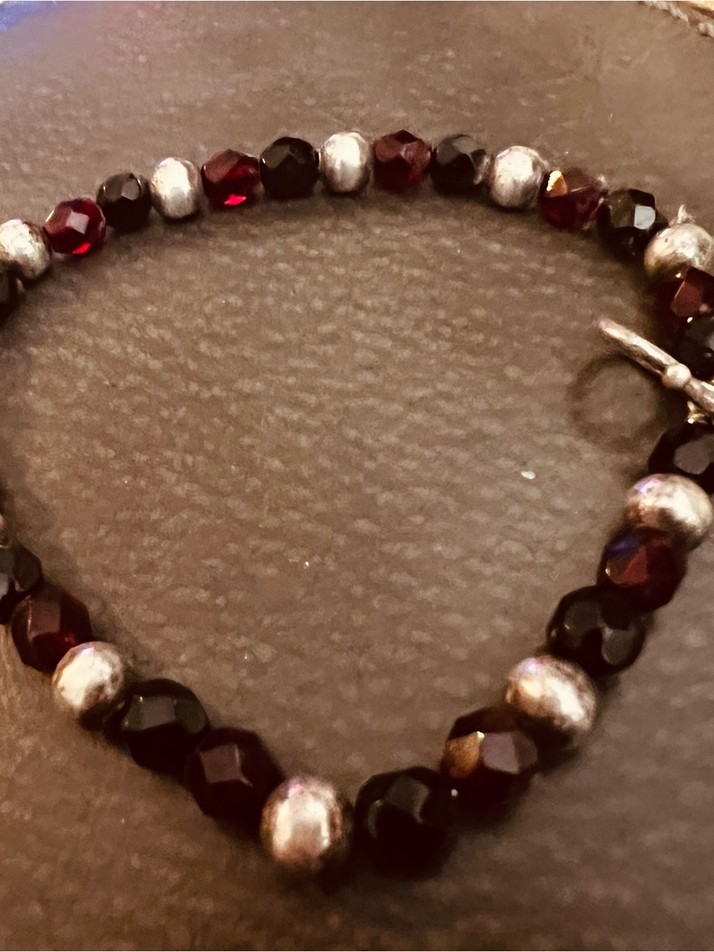 Delicate Garnet Red and Silver 925 Beaded Bracelet